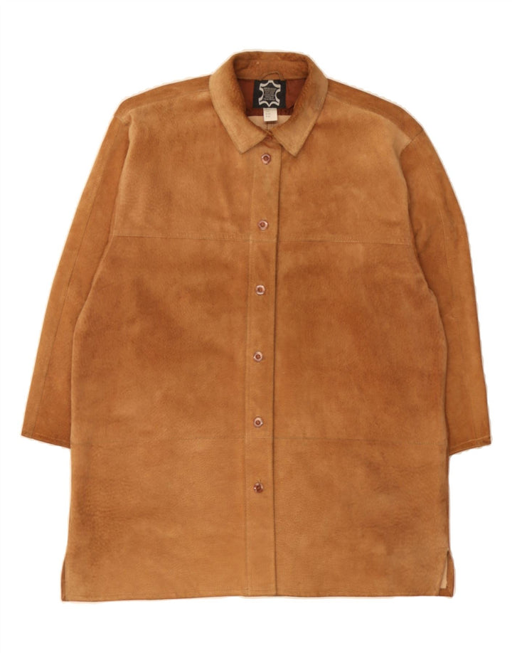 VINTAGE Womens Suede Overcoat UK 14 Large Brown Leather Vintage Vintage and Second-Hand Vintage from Messina Hembry 