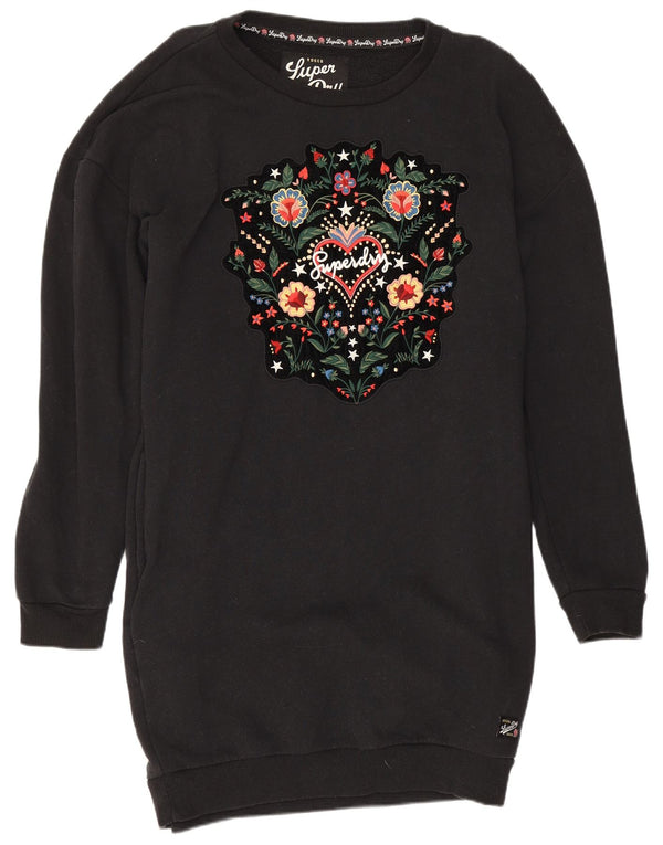 Superdry Robe sweat-shirt graphique pour femme UK 12 Medium Noir Floral