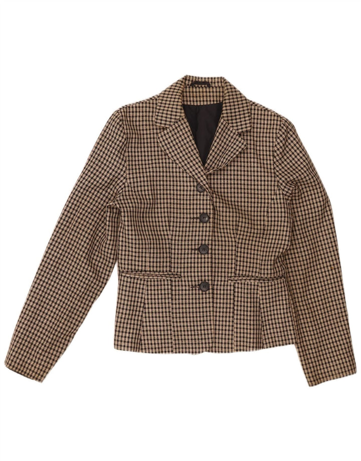 CLASSICS Womens 4 Button Blazer Jacket UK 10 Small Beige Check Polyester