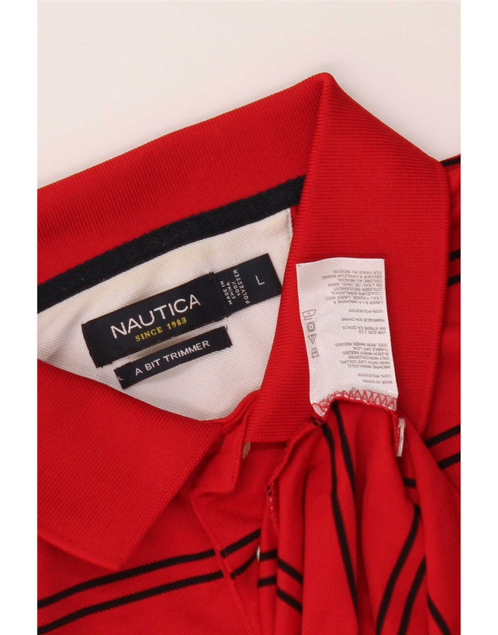 Nautica Mens Polo Shirt Large Red Striped Polyester