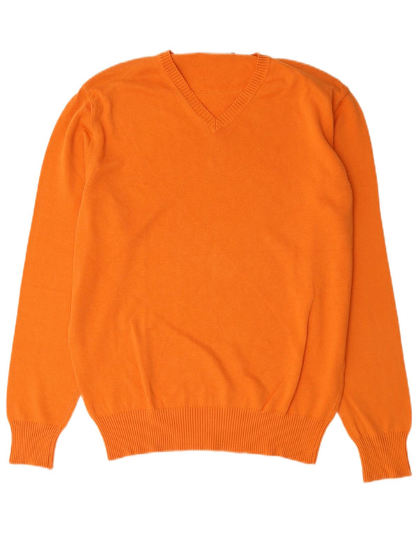 Zara Pull col V pour homme en coton Orange Large