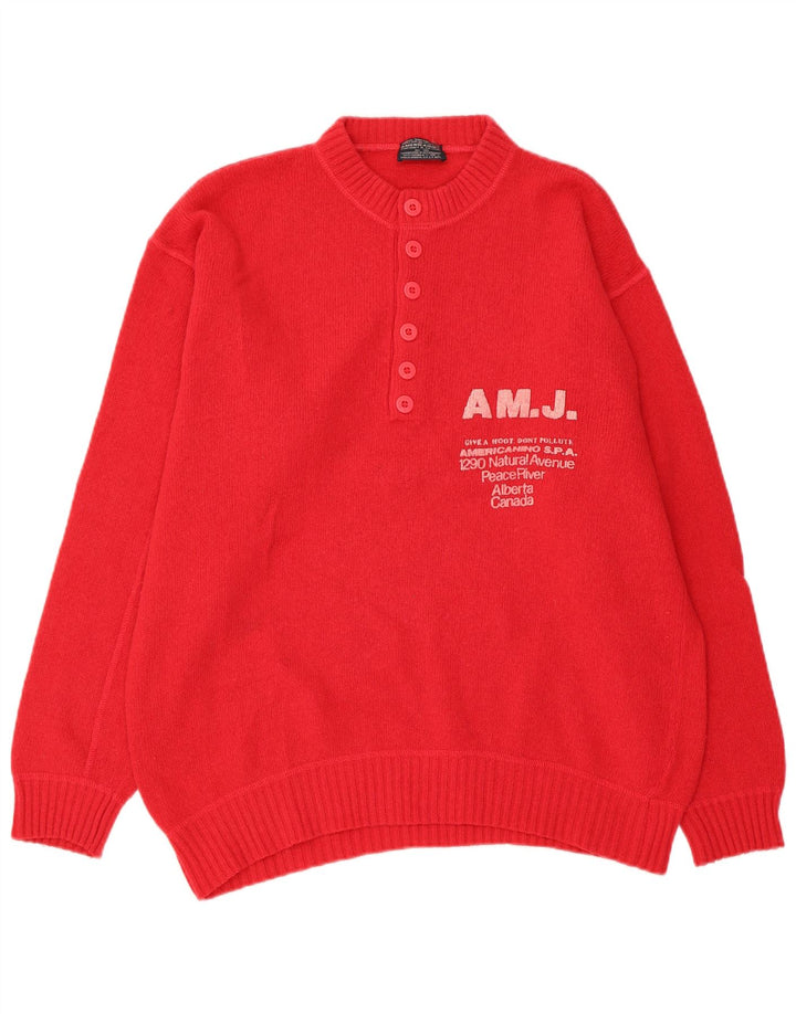 AMERICANINO Mens Graphic Crew Neck Jumper Sweater Large Red