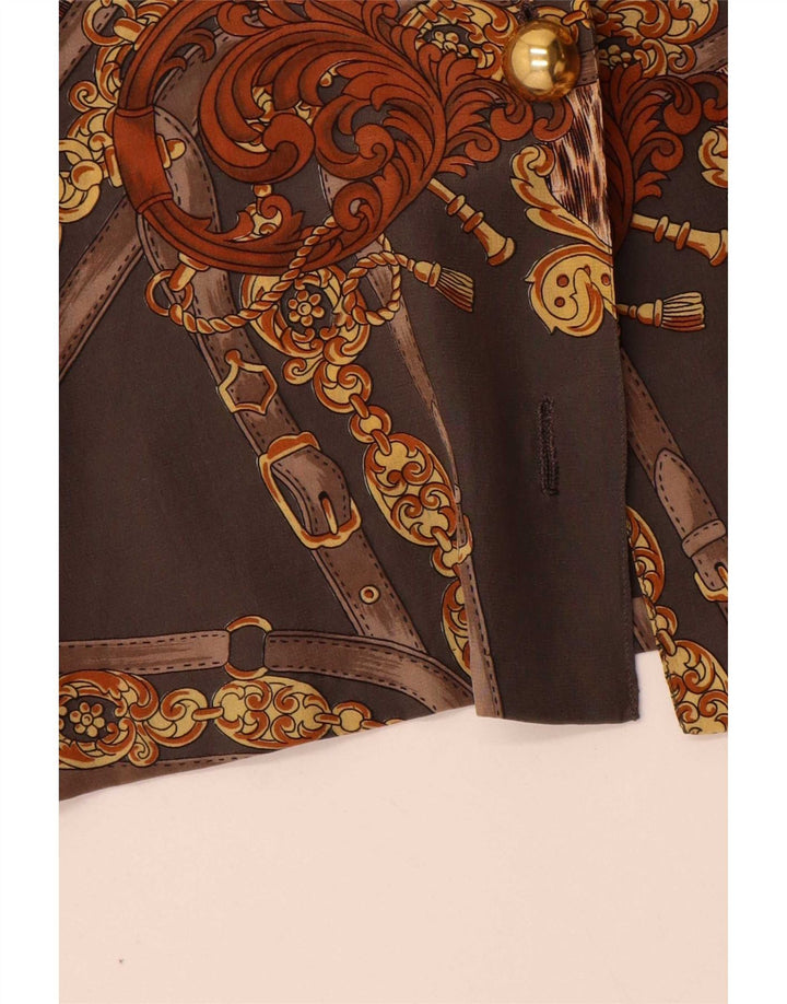 Vintage Womens Abstract Pattern Oversized Shirt Blouse UK 18 XL Brown