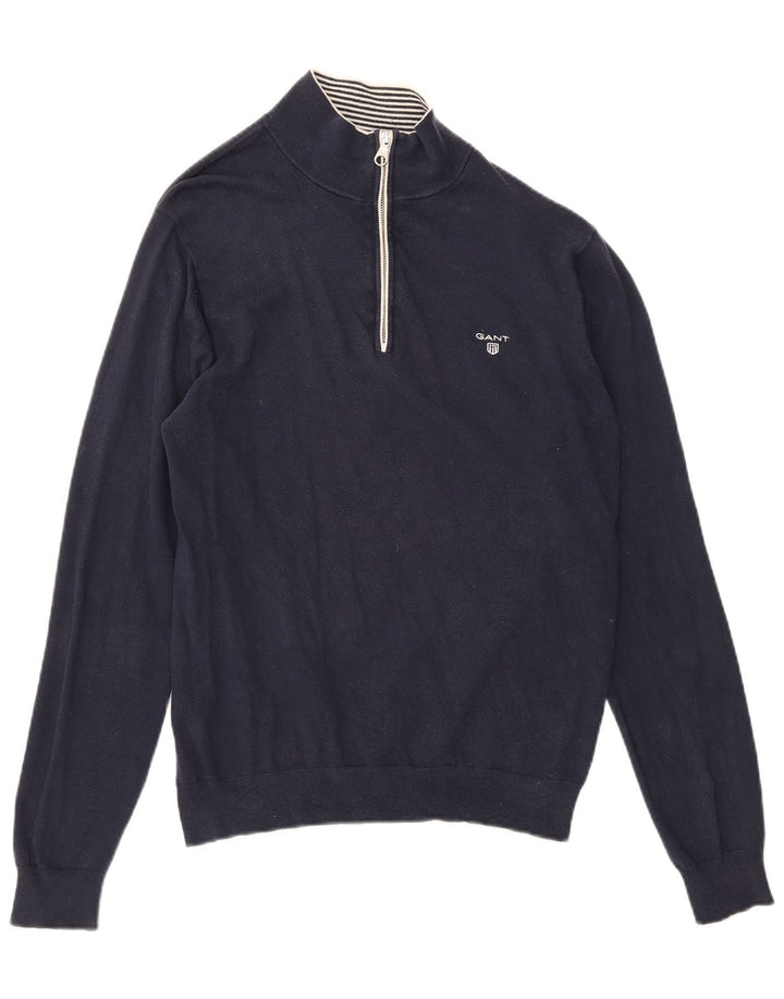 Gant Mens Zip Neck Jumper Sweater Medium Navy Blue Cotton