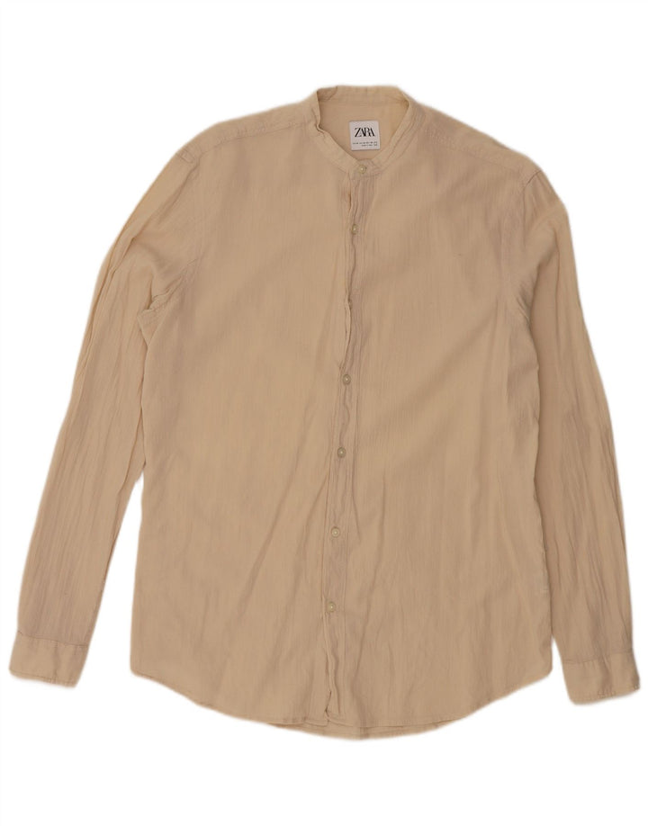 ZARA Mens Shirt Medium Beige Cotton