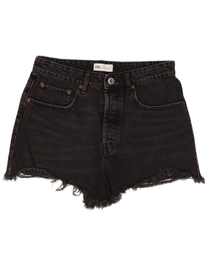 Zara Womens High Waist Denim Shorts EU 40 Medium W30 Black