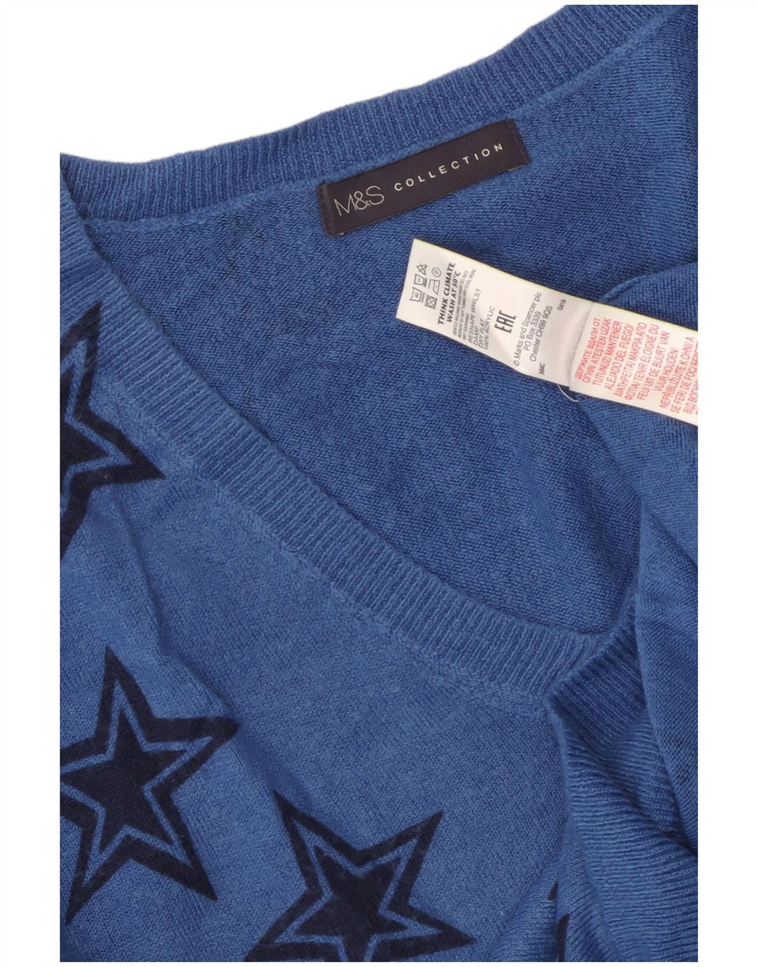 MARKS & SPENCER Womens V-Neck Jumper Sweater UK 10 Small  Blue