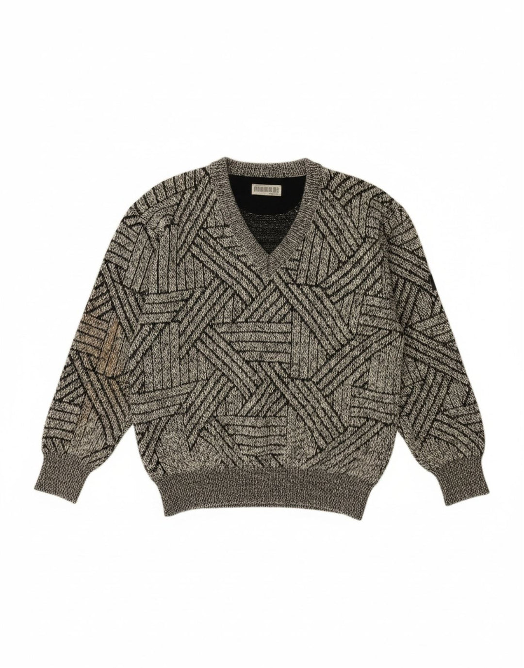 MARANI Mens V-Neck Jumper Sweater Medium Grey Geometric