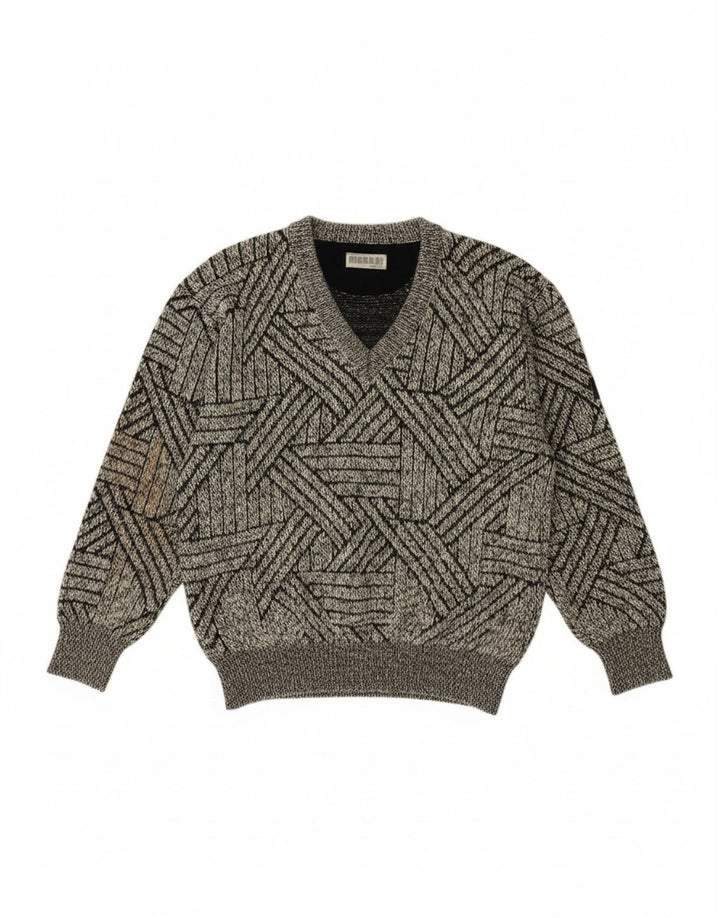 MARANI Mens V-Neck Jumper Sweater Medium Grey Geometric