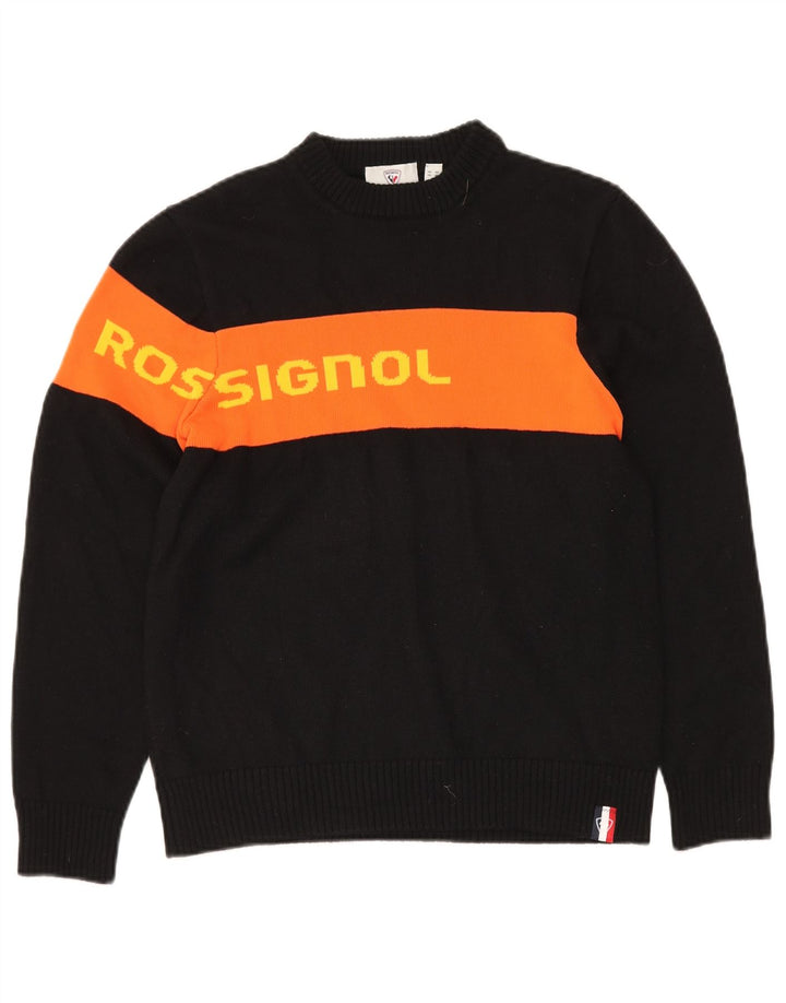 ROSSIGNOL Womens Crew Neck Jumper Sweater UK 12 Medium Black Colourblock