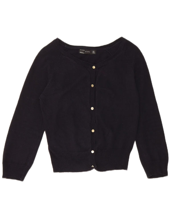 Zara Womens Crop Cardigan Sweater UK 14 Large Navy Blue