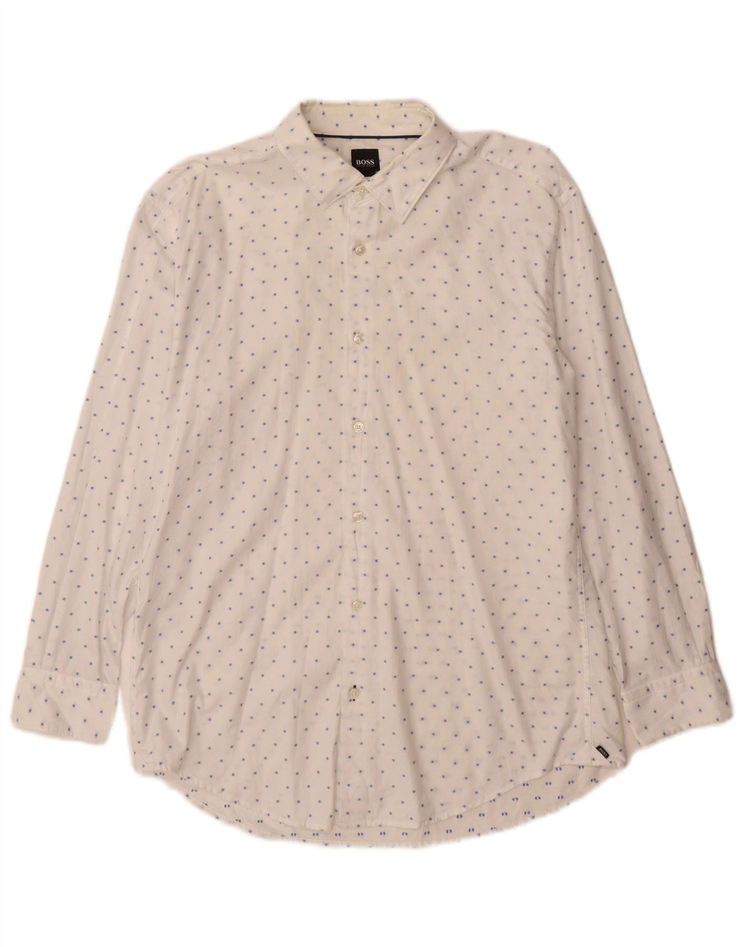 Hugo Boss Mens Slim Fit Shirt Large White Spotted Cotton