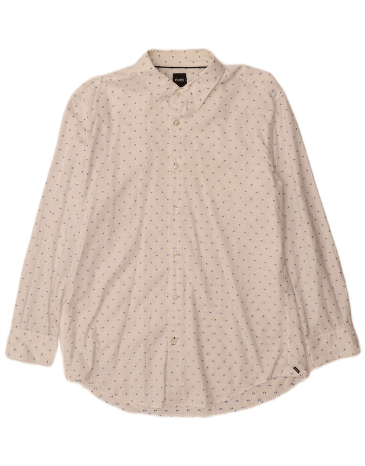 Hugo Boss Mens Slim Fit Shirt Large White Spotted Cotton