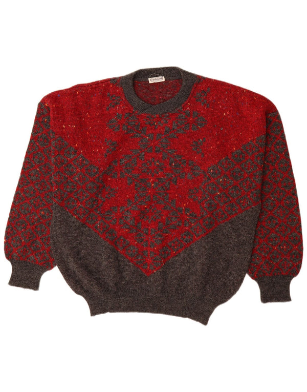 Maglione maglione girocollo da uomo Cacharel Paris IT 54 XL lana geometrica rossa