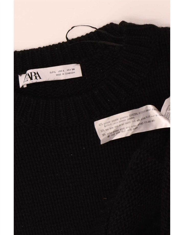 Zara Damen-Pullover, übergroß, Rundhalsausschnitt, Gr. 40, Größe L, Schwarz, Polyester