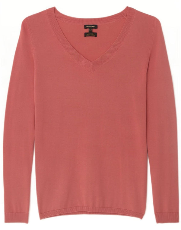 Massimo Dutti Dame V-hals sweater UK 6 XS Pink Bomuld