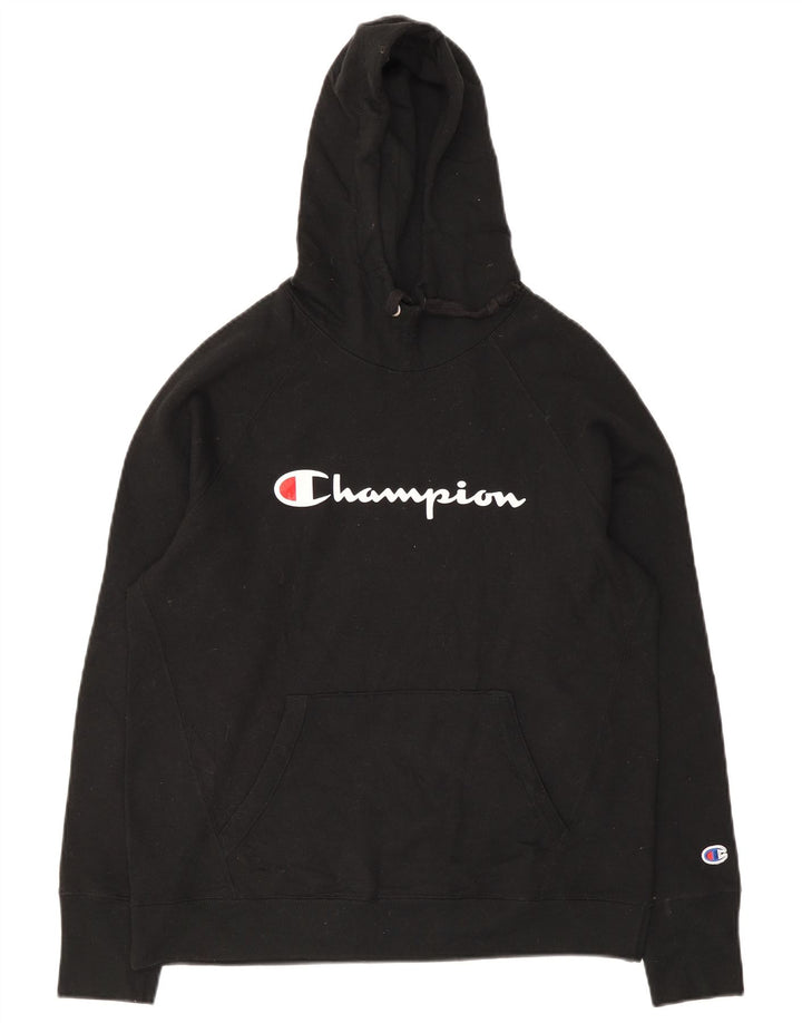 Champion Mens Graphic Hoodie Jumper Medium Black Polyester
