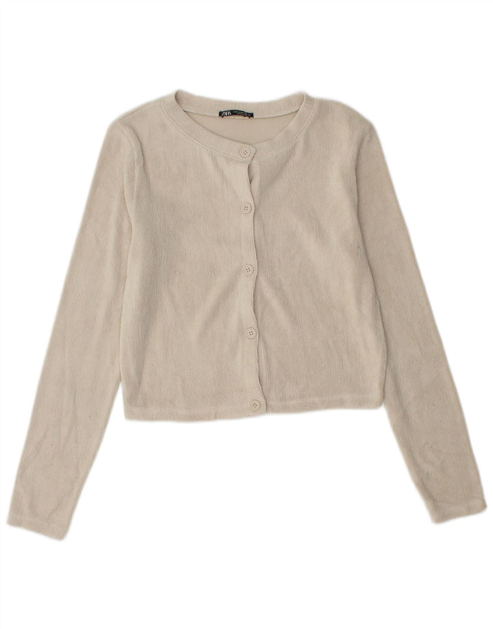 Zara Womens Crop Cardigan Sweater UK 12 Medium Beige