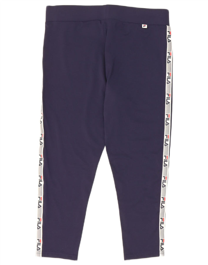 Fila Womens Graphic Capri Leggings UK 14 Medium Navy Blue Colourblock
