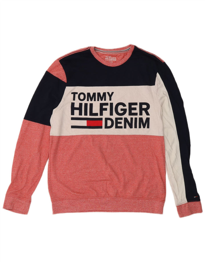 TOMMY HILFIGER Womens Sweatshirt Jumper UK 14 Medium Red Colourblock
