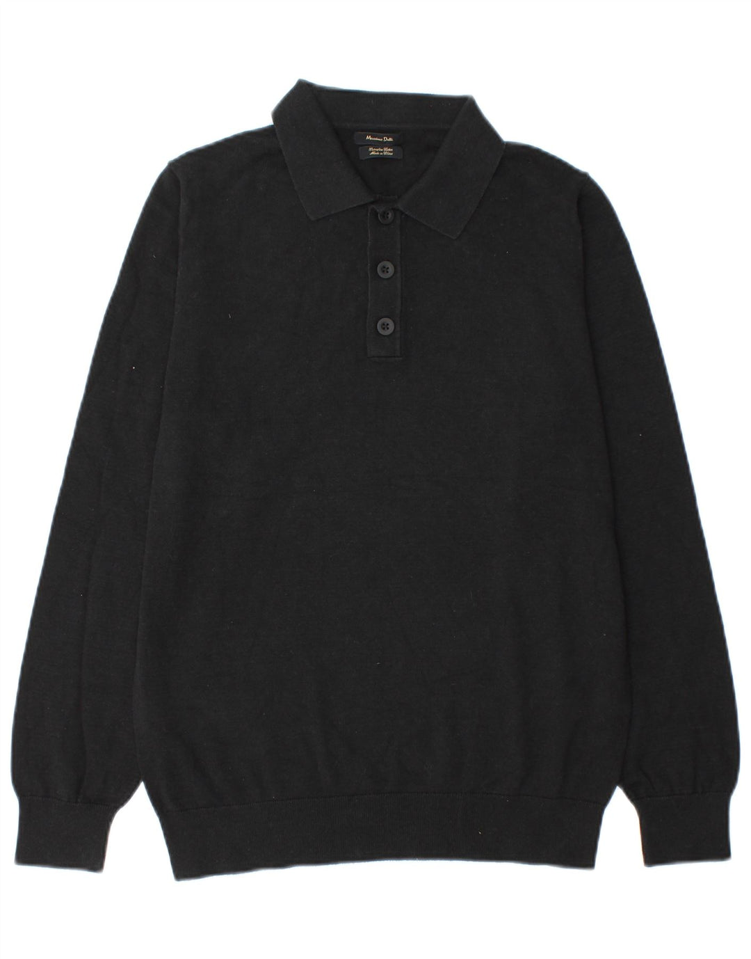 Massimo Dutti Mens Polo Neck Jumper Sweater Medium Black Cotton