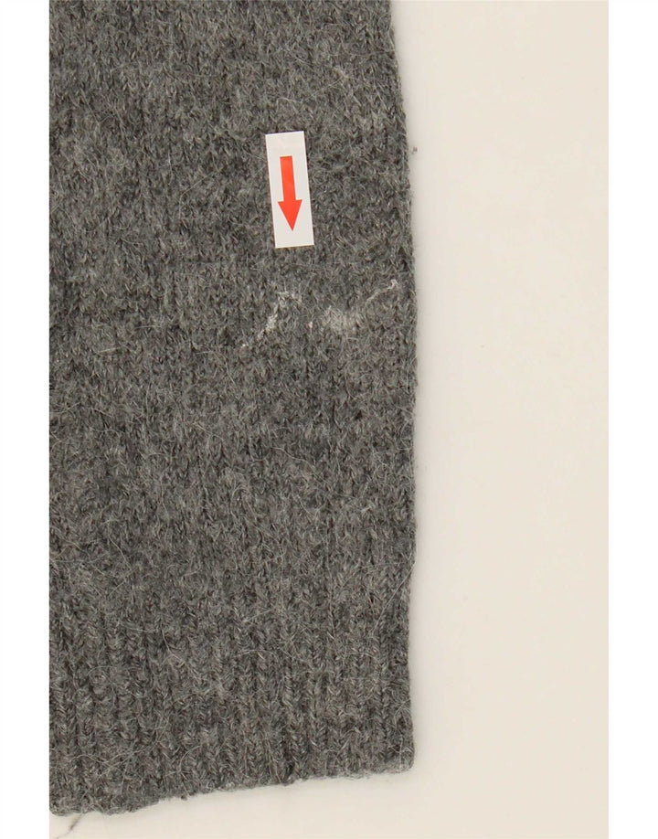 Zara Womens Graphic V-Neck Jumper Sweater UK 10 Small Grey