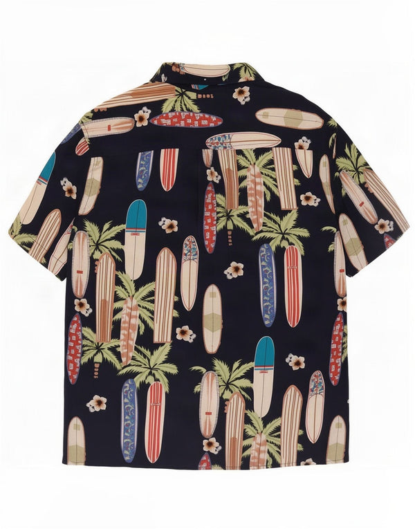 Vintage hombres patrón abstracto camisa de manga corta grande azul marino rayón