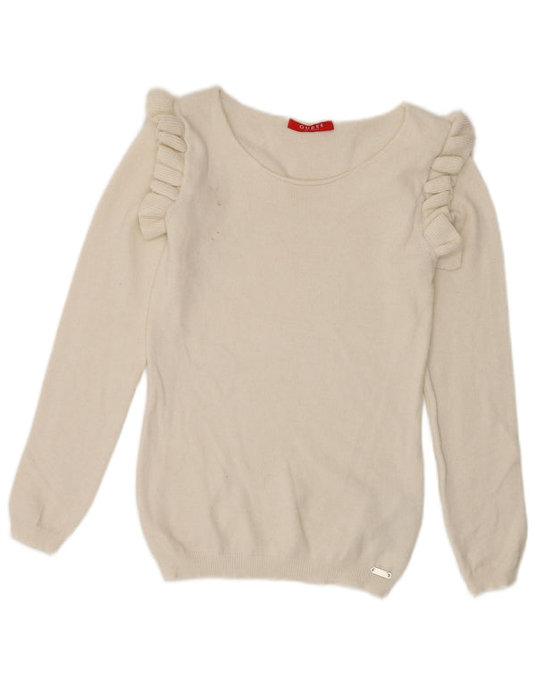 Guess Womens Flæse Boat Neck Jumper Sweater UK 8 Small White Viscose