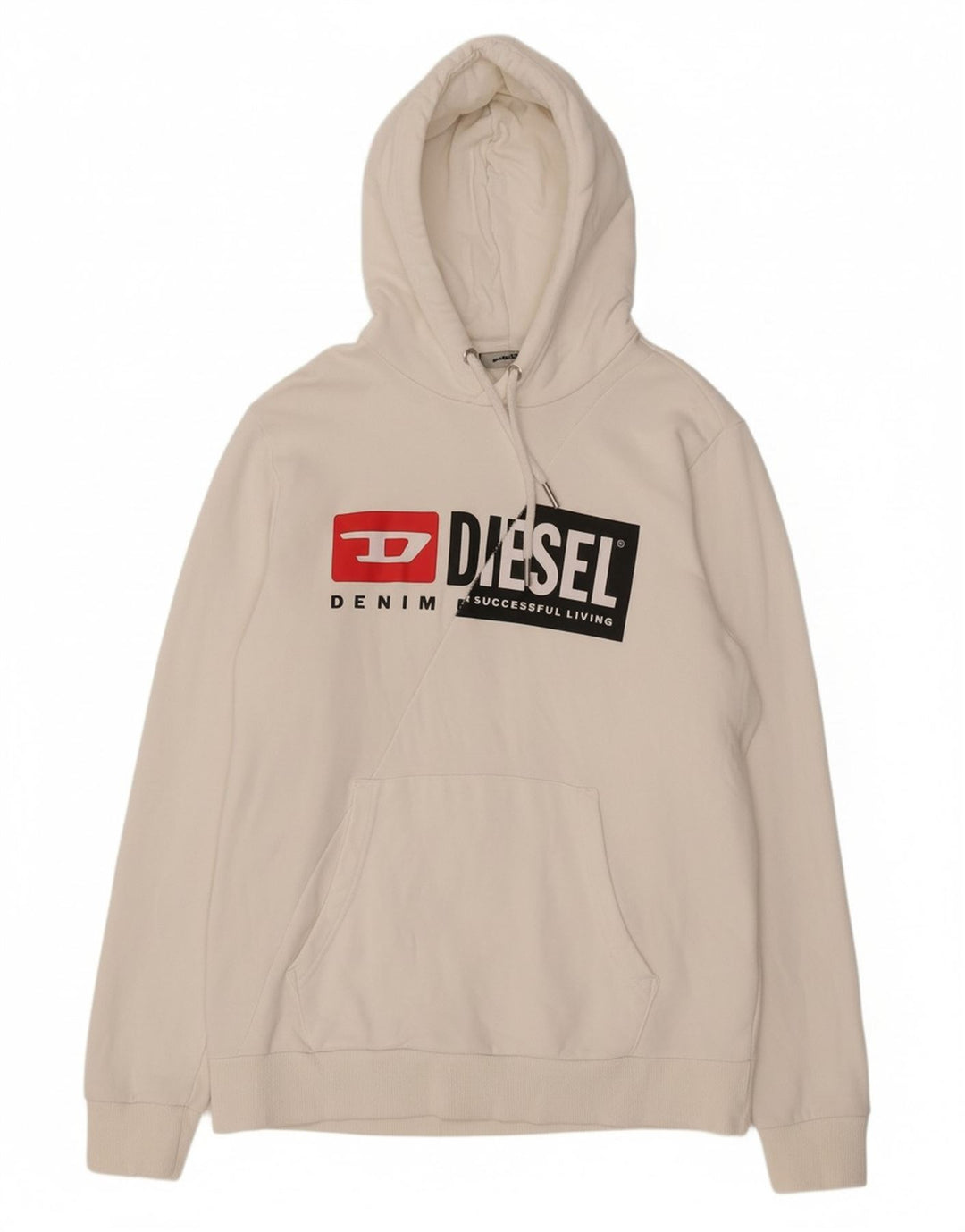 DIESEL Mens Graphic Hoodie Jumper Medium White Cotton