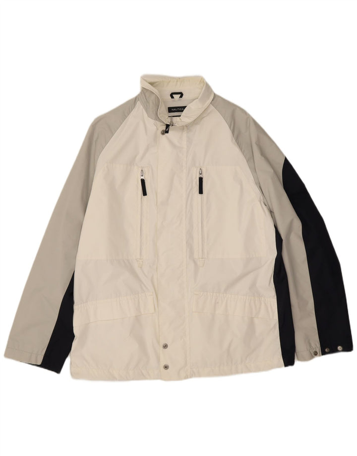 Nautica Mens Rain Jacket UK 40 Large White Colourblock Nylon
