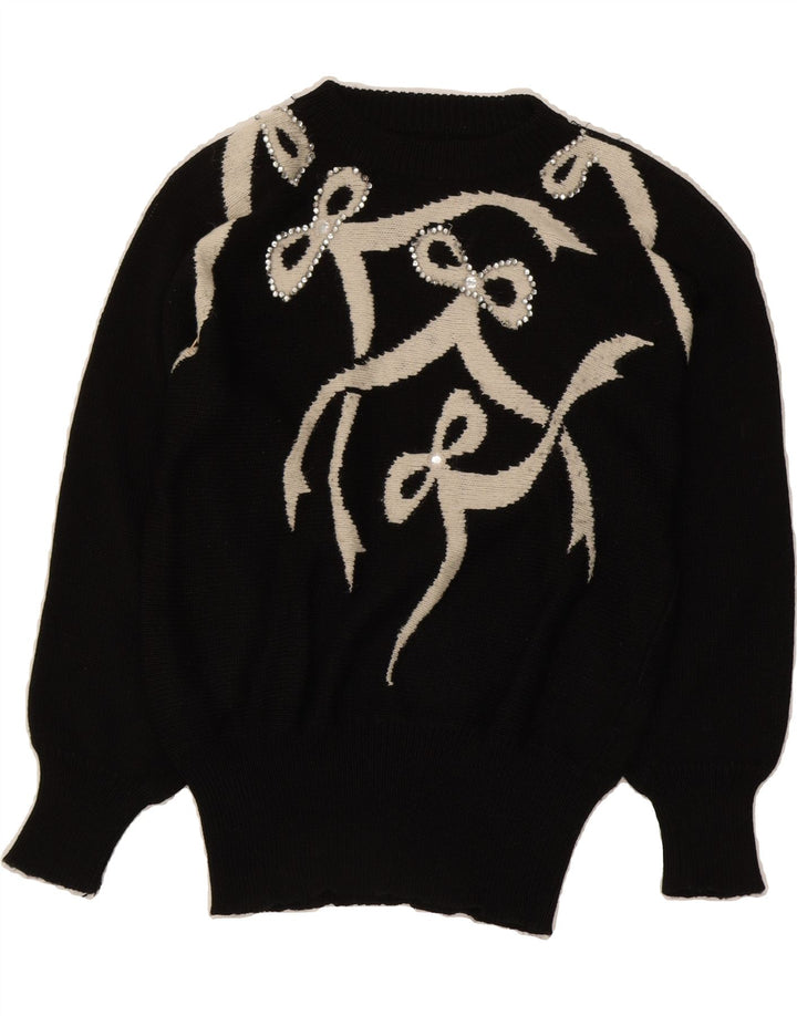 VINTAGE Womens Crew Neck Jumper Sweater UK 14 Medium Black Vintage Vintage and Second-Hand Vintage from Messina Hembry 