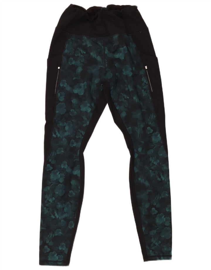 ATHLETA Womens Leggings UK 12 Medium Black Floral Polyester