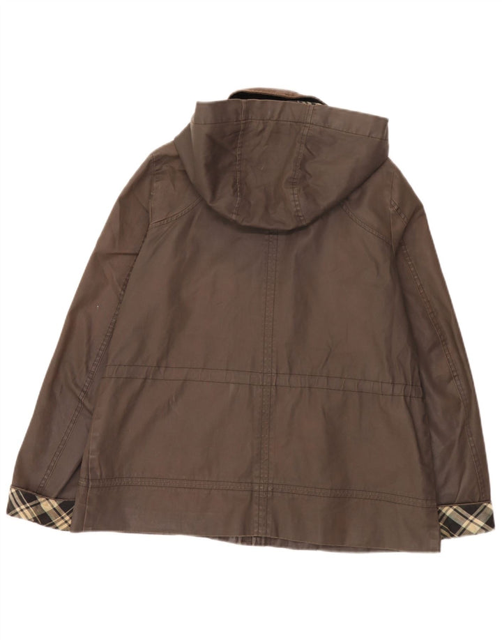 Miss Selfridge Womens Hooded Oversized Waxed Jacket UK 10 Small Brown Check