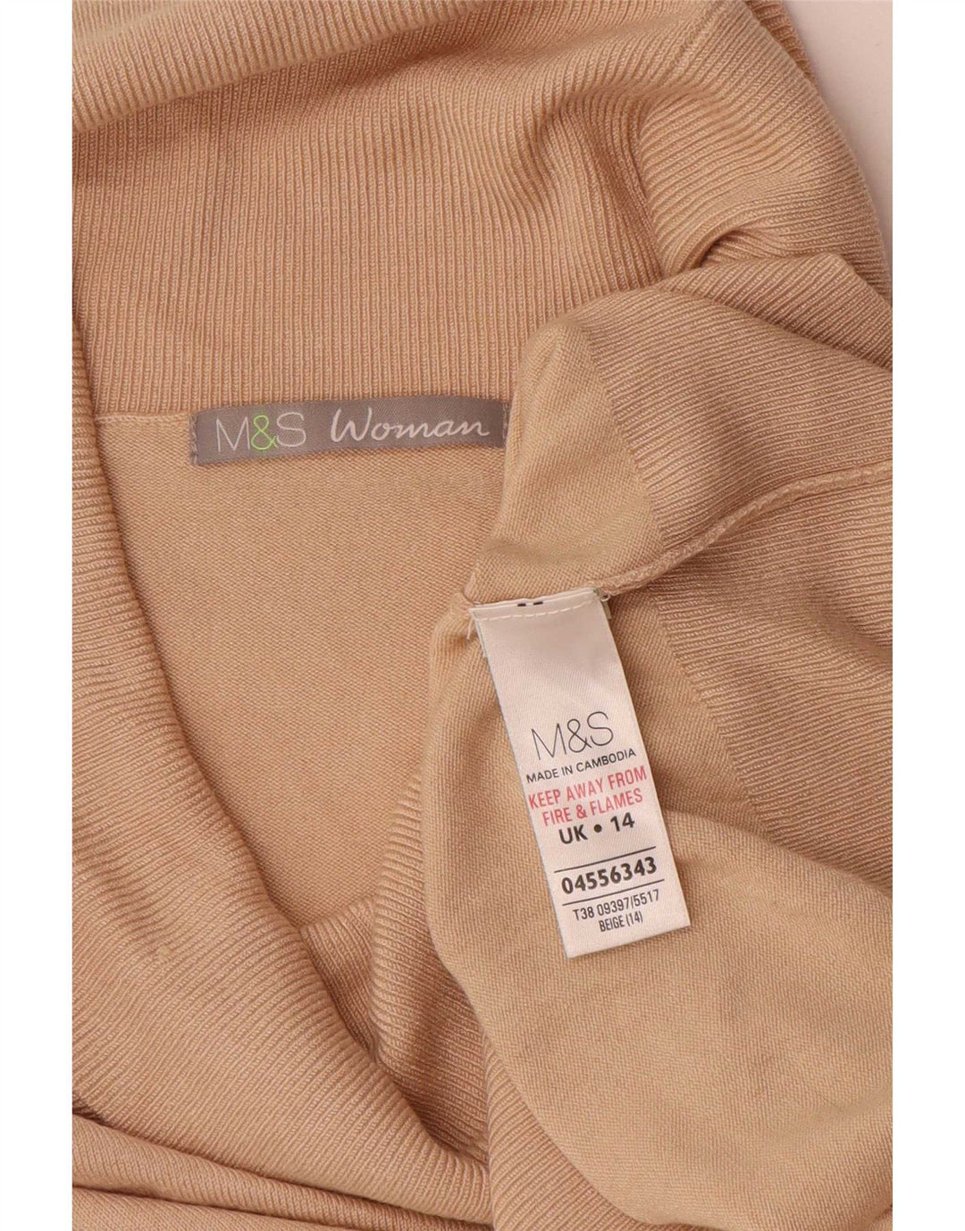 Marks & Spencer Womens Roll Neck Jumper Sweater UK 14 Large Beige Viscose