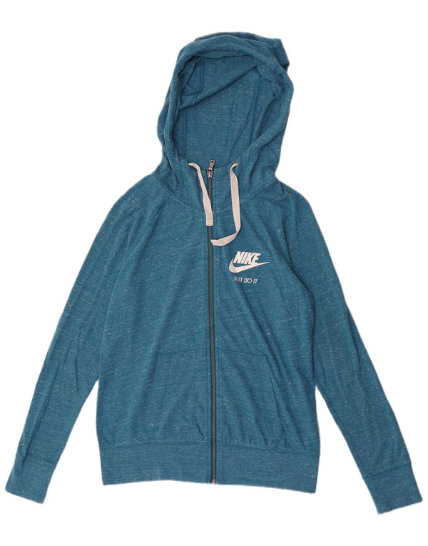 Nike Pull à capuche zippé pour femme UK 10 Petit coton moucheté bleu