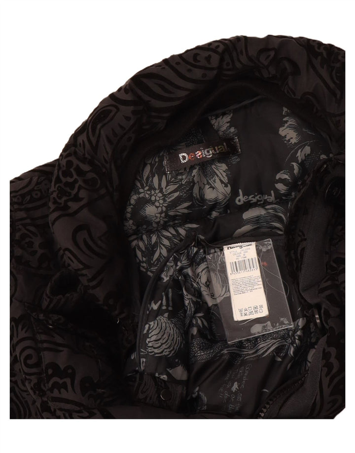 DESIGUAL Womens Padded Jacket EU 36 Small Black Paisley Polyester