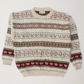 Vintage herre sweater med rund hals, stor off-hvid geometrisk uld