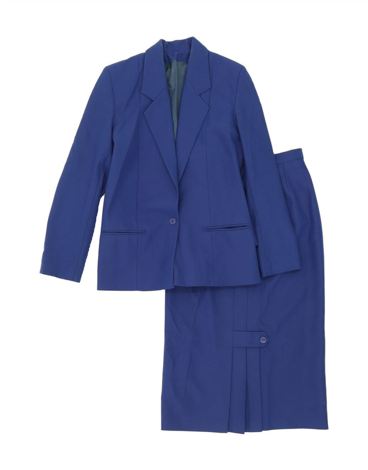TREVIRA Womens 1 Button 2 Piece Skirt Set UK 10 Small W23  Blue Polyester Vintage Trevira and Second-Hand Trevira from Messina Hembry 