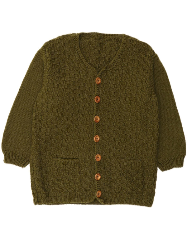 vintage Femme Cardigan Pull UK 14 Grand Kaki