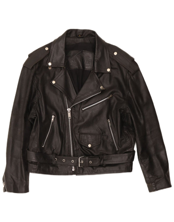 Vintage mujer cuero biker chaqueta Reino Unido 16 grande negro