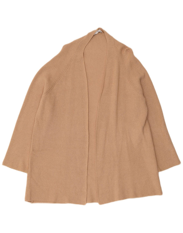 Zara Womens Longline Open Cardigan Sweater UK 14 Medium Beige Viscose