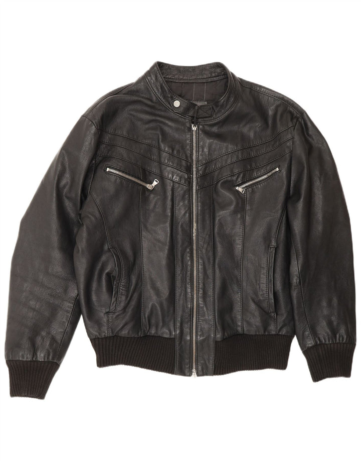 Sonny Bono Mens Bomber Leather Jacket UK 38 Medium Black