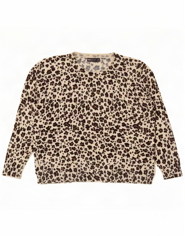 Marks & Spencer maglione da donna con scollo a barchetta UK 18 XL Beige stampa animalier