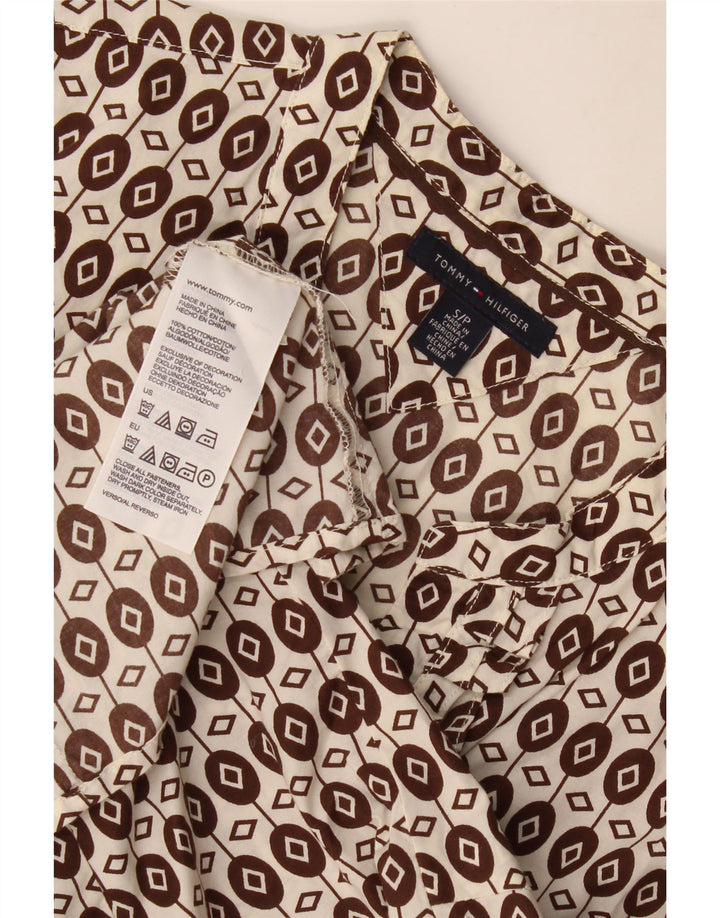 Camicetta da donna Tommy Hilfiger con volant sul davanti UK 10 Small Marrone geometrico