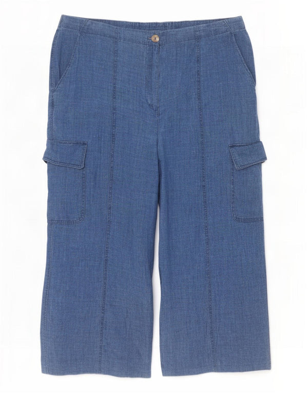 Marks & Spencer Womens High Waist Cropped Trousers UK 20 2XL W40 L24 Blue