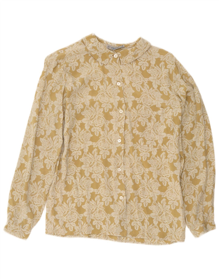 i Blues Womens Shirt Blouse IT 44 Medium Yellow Floral Silk