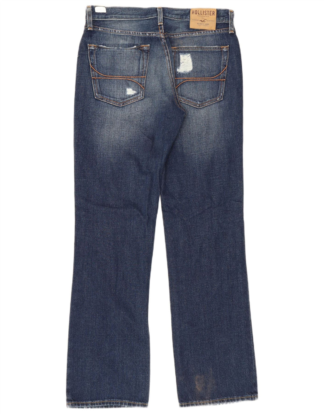 Hollister Mens Distressed Bootcut Jeans W32 L32 Blue Cotton