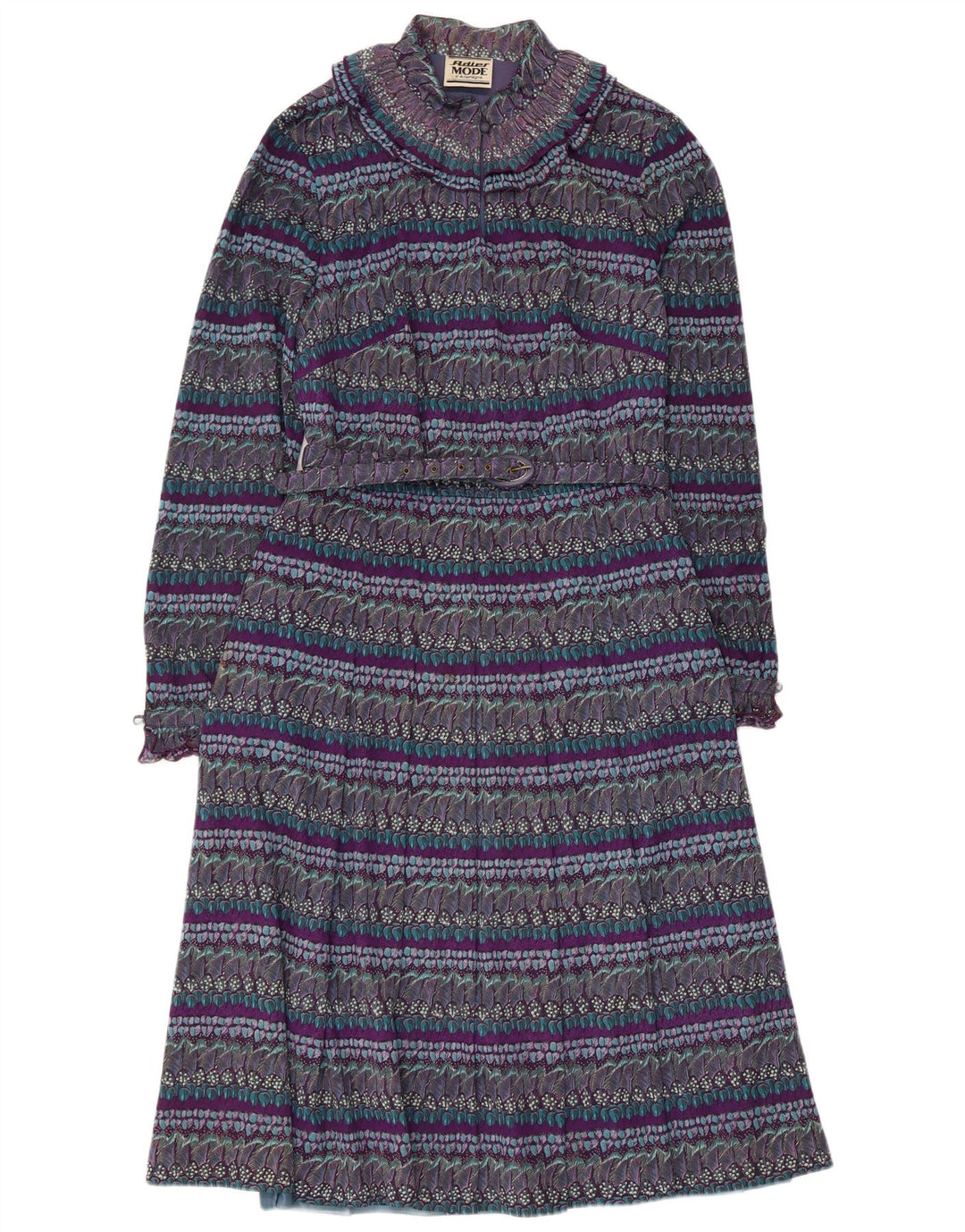 Vintage Womens Abstract Pattern Maxi Dress UK 8 Small Purple Colourblock