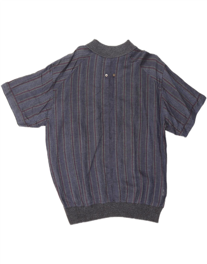 Camicia pullover vintage da uomo a maniche corte IT 50 medio a righe blu navy