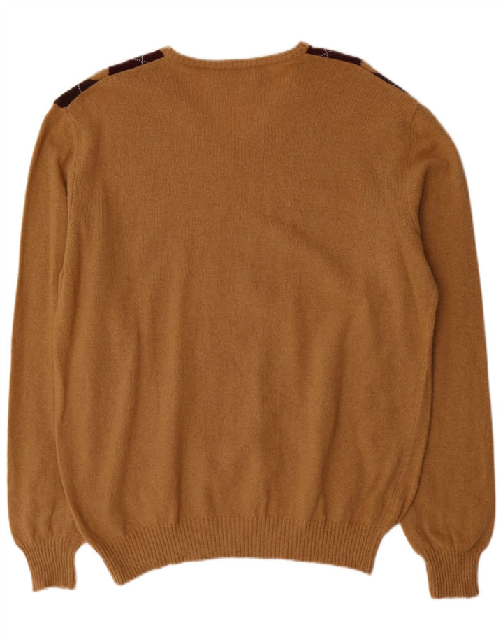 Malagrida Herre V-hals sweater XL Beige Argyle/Diamond Wool